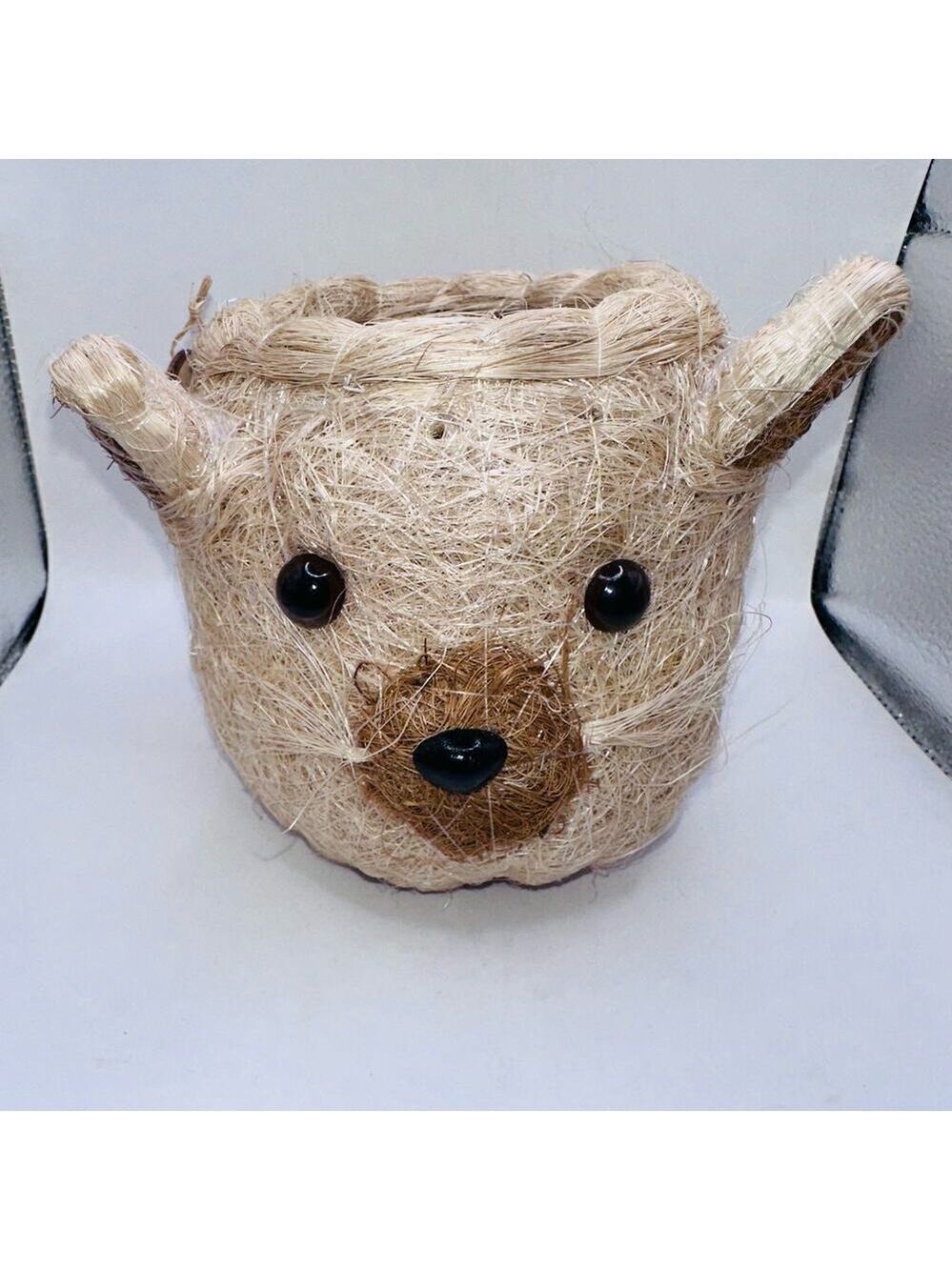 NWT Plant Succulent Holder Cat Face Coco Coir Hand Made Beige Made Philippines